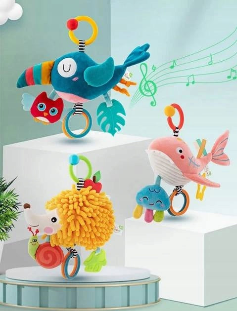 Zawieszka Pozytywka Sensoryczna Ptaszek Tukan do Wózka Łóżeczka 0+