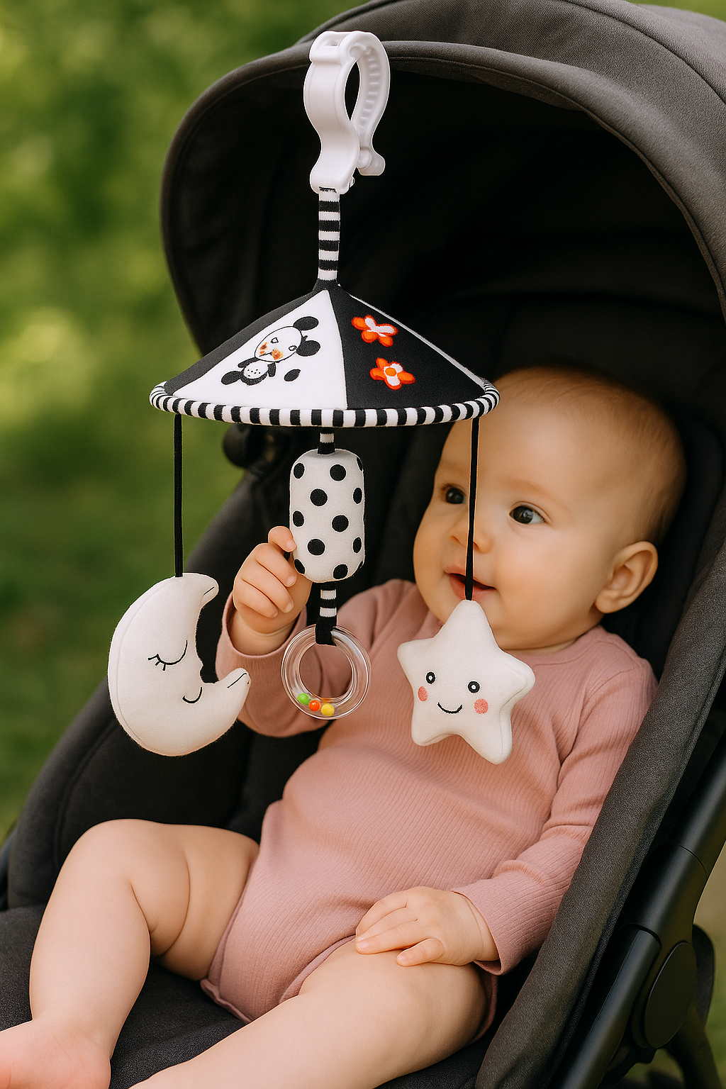 Czarno-Biała Zawieszka w Kontrastach – Karuzela zabawki dla niemowląt