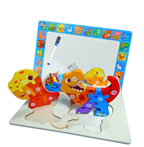 Drewniana układanka ewolucja dinozaura puzzle 3w1 + marker suchościeralny