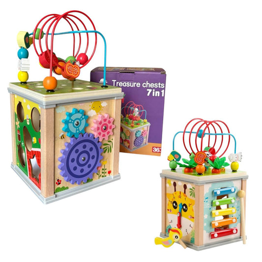 Drewniana kostka sorter 7 w 1 edukacyjna Montessori