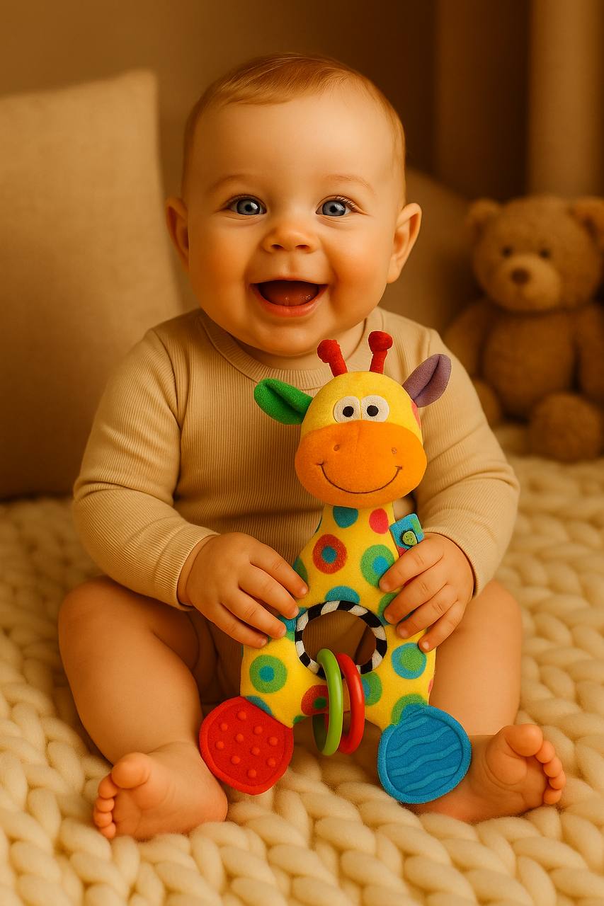 Piszczek Pluszowy Krowa Montessori – Kolorowa zabawka dla niemowląt