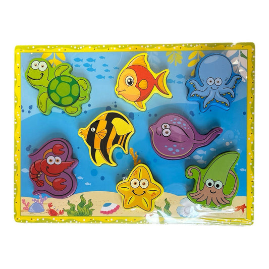 Drewniana układanka puzzle – zwierzęta morskie zabawka na prezent