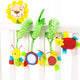 Colourful activity spiral with a lion and a mirror attached to cot bars