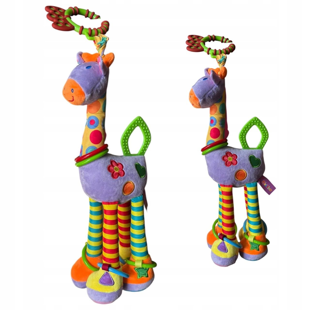 Żyrafa Fioletowa z Kółkami - zabawki dla dzieci 0 +, 37 × 12 cm na prezent