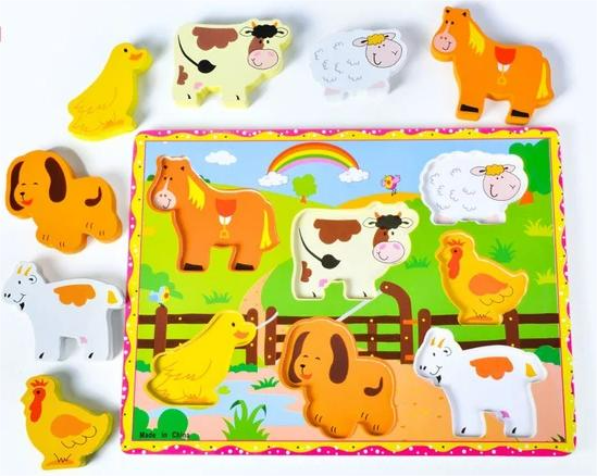 Wooden Farm puzzle with colourful pieces – photo 2
