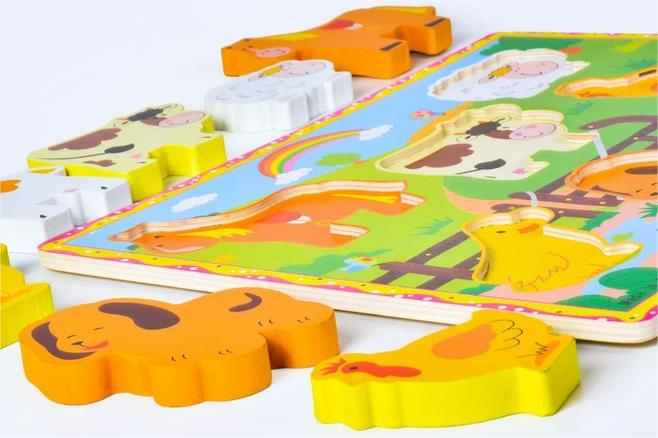 Wooden Farm puzzle with colourful pieces – photo 3