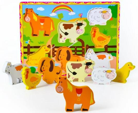 Wooden Farm puzzle with colourful pieces – photo 4