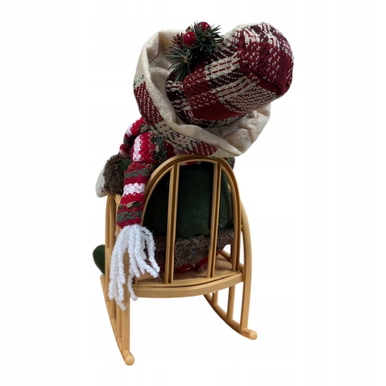 Pluszowa figurka Bałwan śniegowy w bujanym fotelu świąteczna dekoracja
