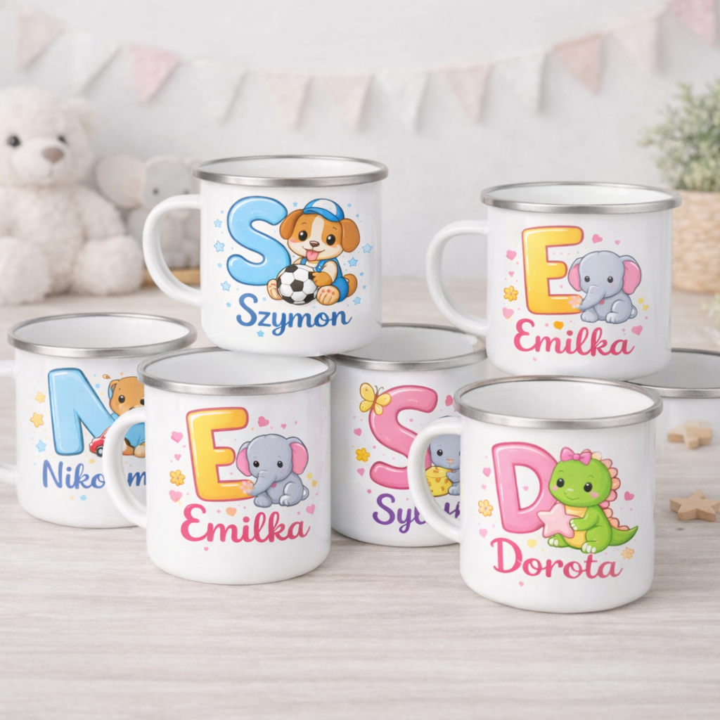 Kubki emaliowane personalizowane różne wzory