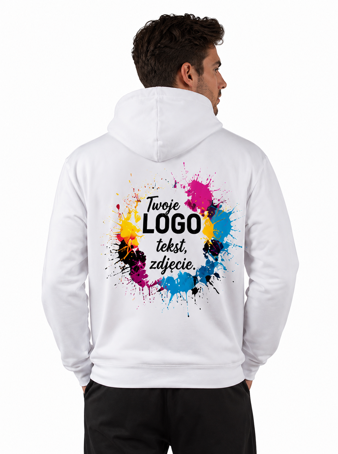 Biała bluza unisex personalizowana widok z tyłu