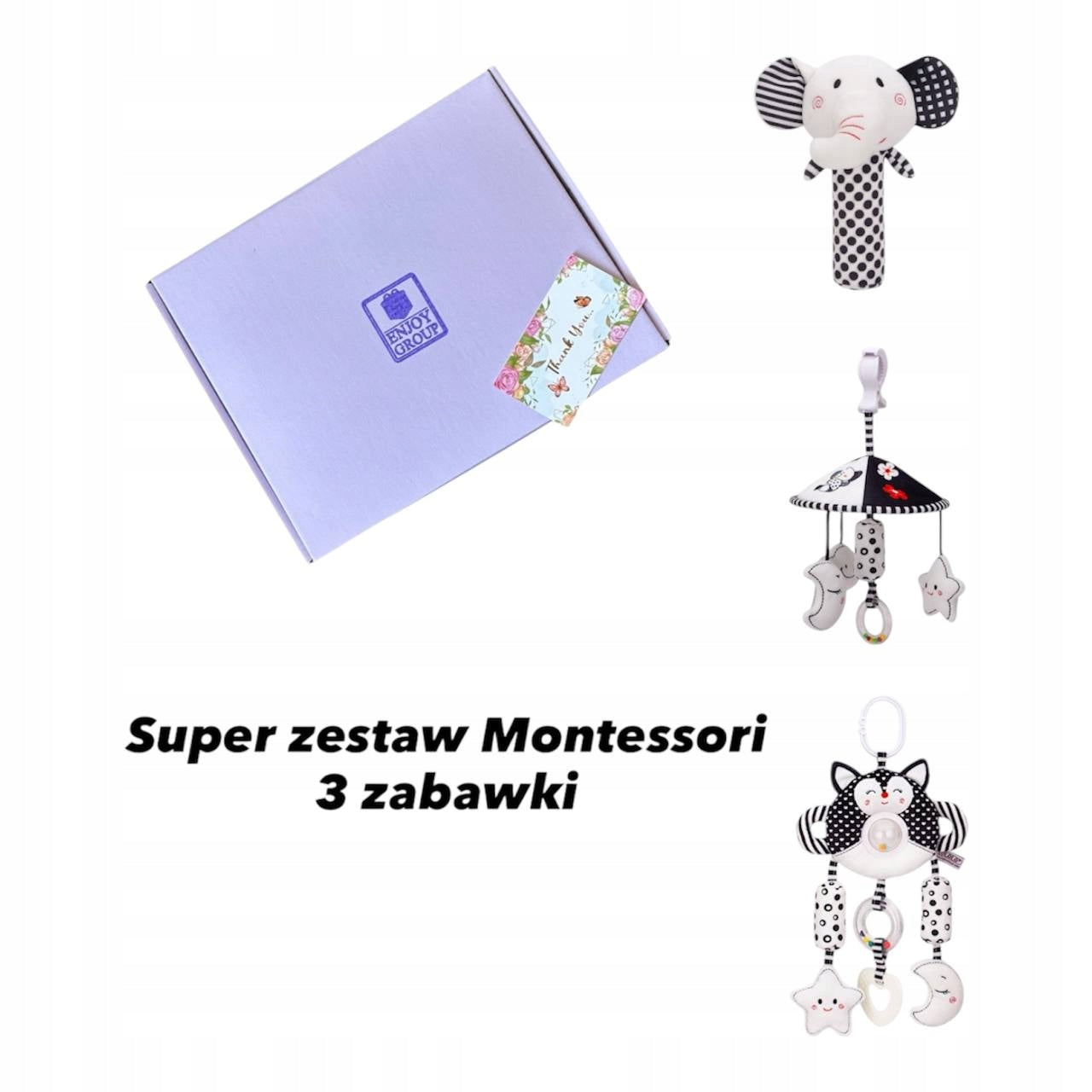Geschenkset Black&White – 3 kontrastreiche Babyspielzeuge in der Box