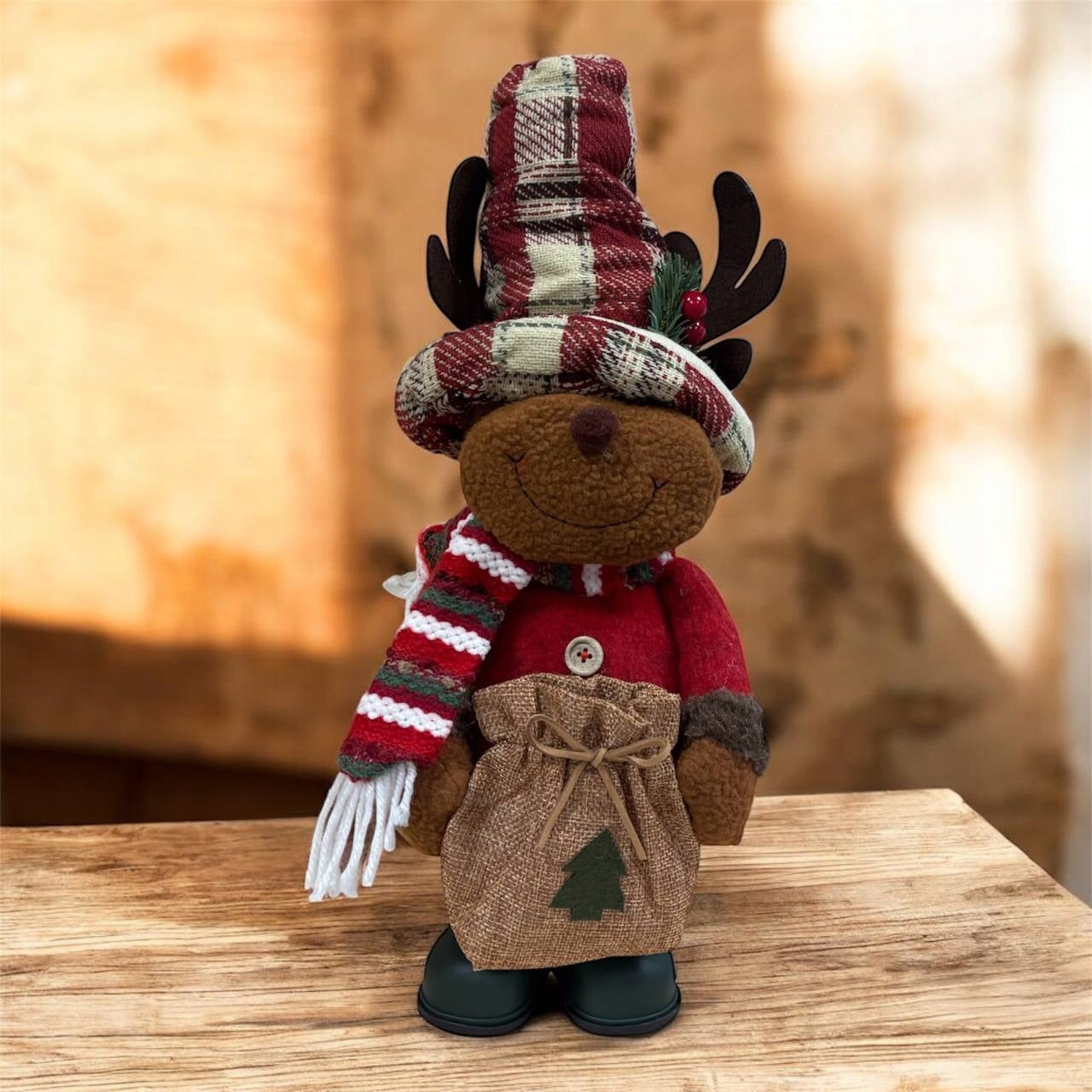 Pluszowy renifer świąteczny z workiem bożonarodzeniowa dekoracja zimowa