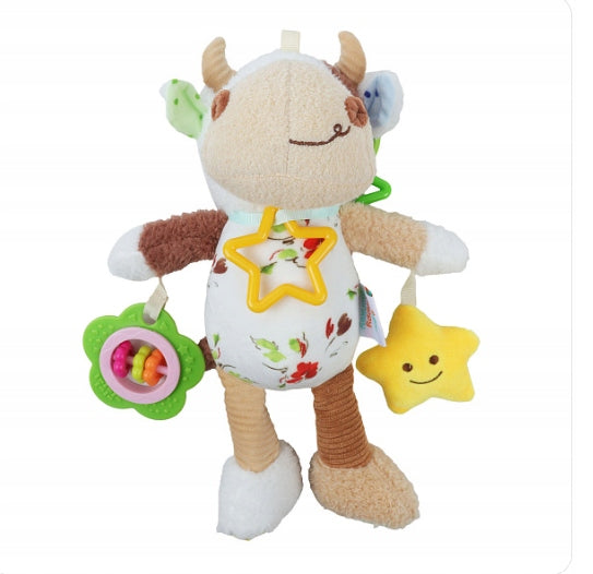 Zabawka Sensoryczna Zawieszka Krówka dla Niemowląt 0+ z Grzechotka i Gryzak