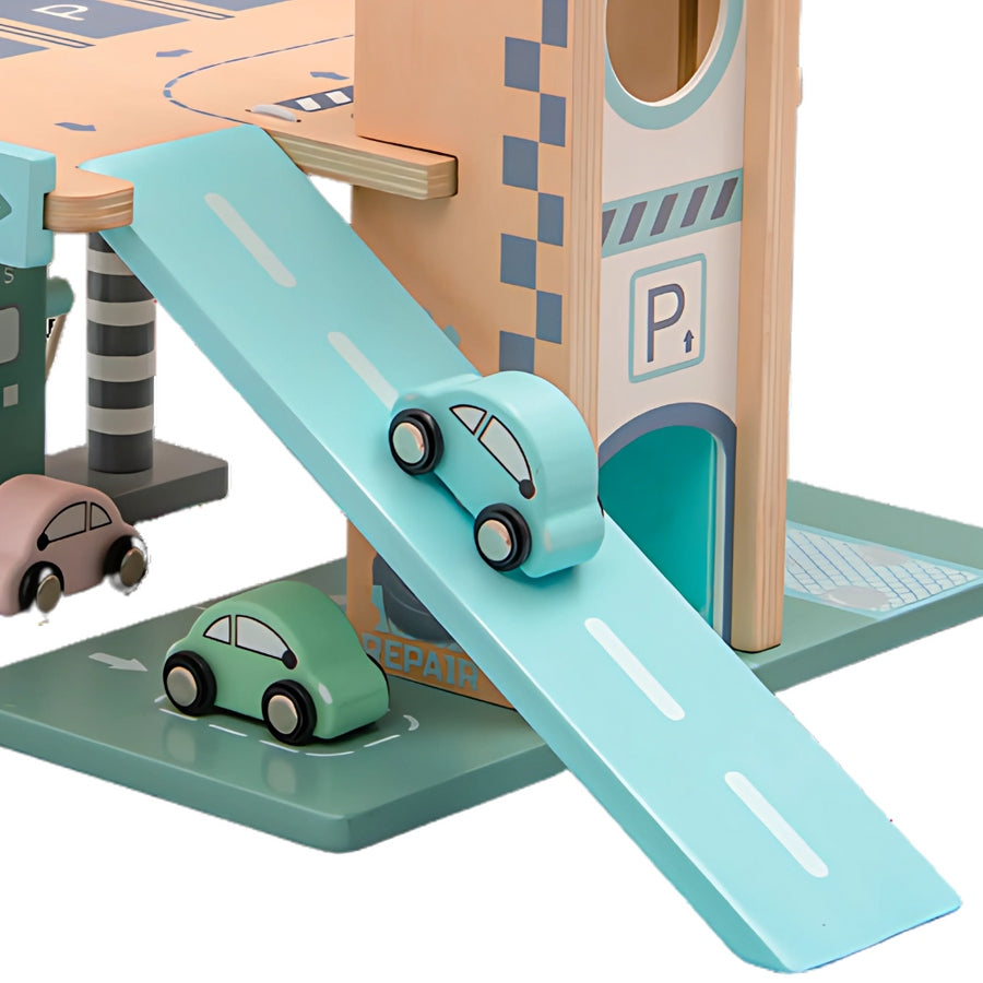 Drewniany Parking Piętrowy Garaż, Winda i Stacją zabawka dla dzieci prezent