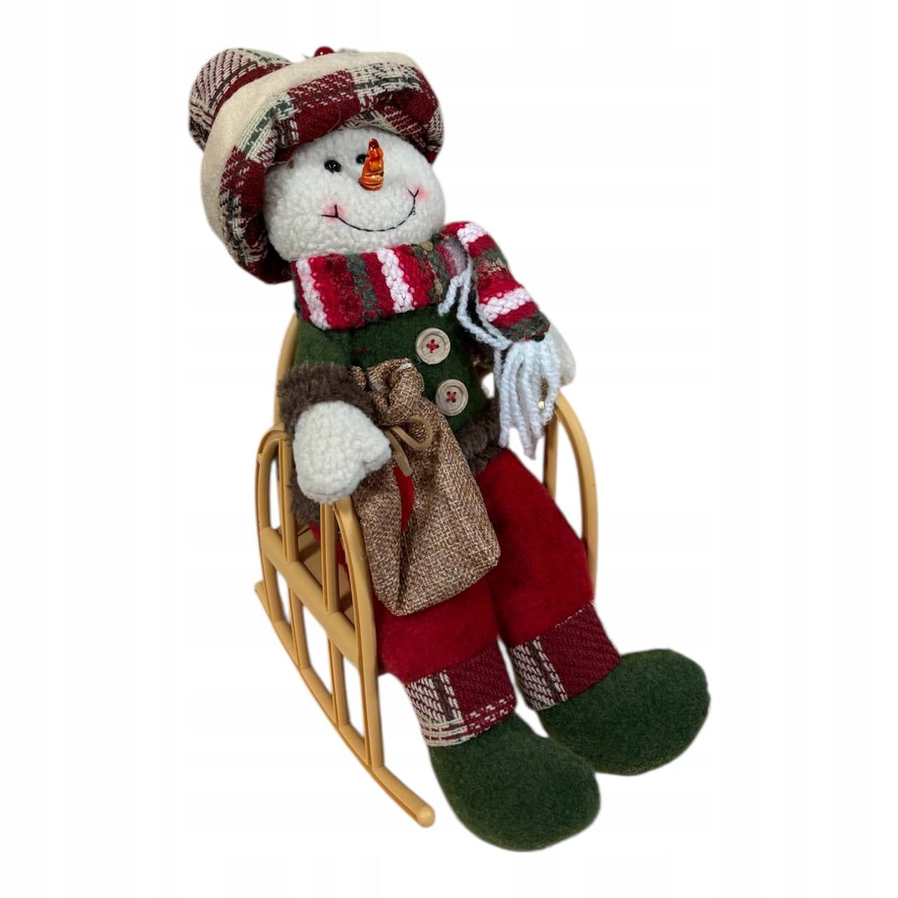 Pluszowa figurka Bałwan śniegowy w bujanym fotelu świąteczna dekoracja