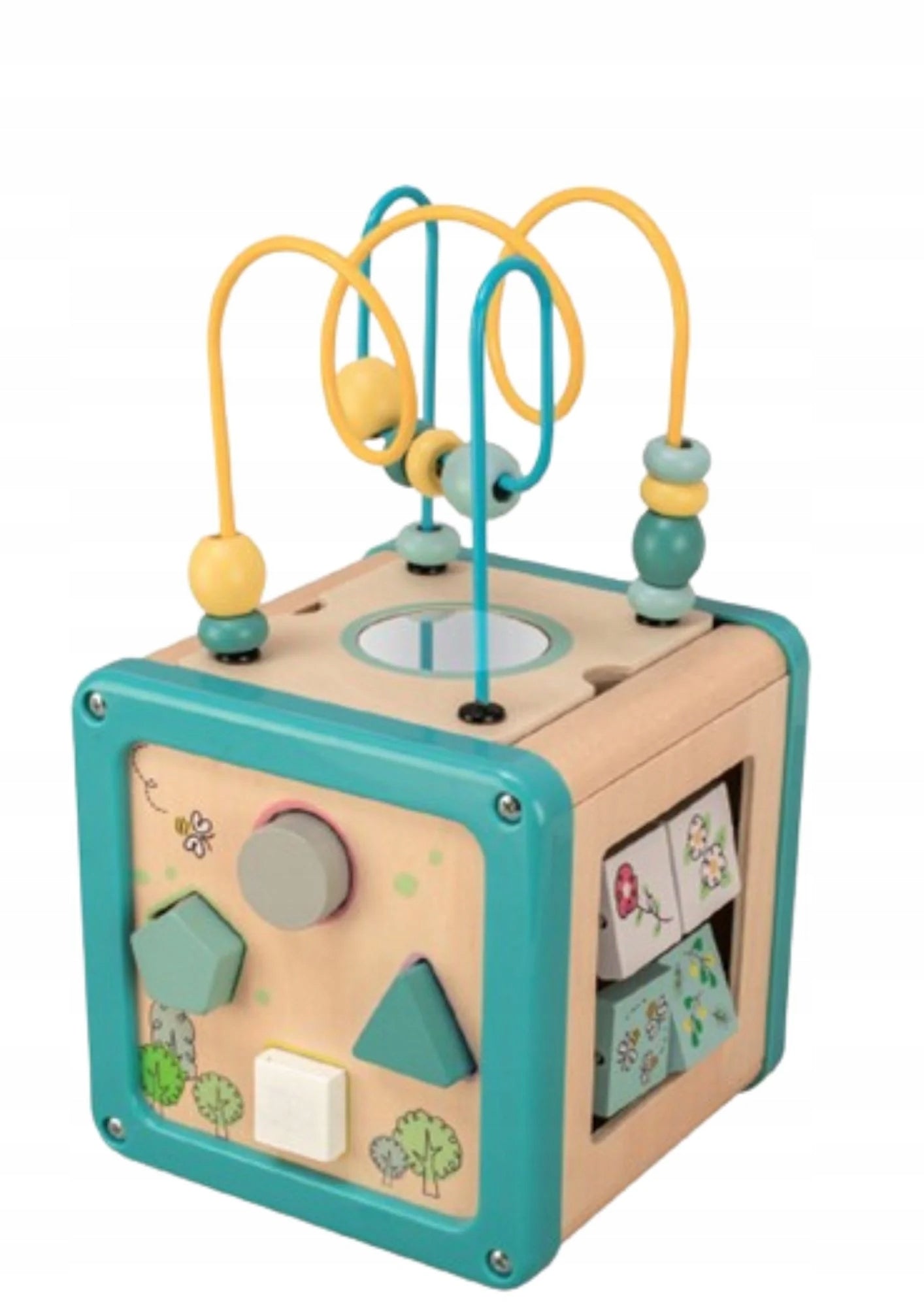 Drewniana Kostka Edukacyjna 5w1 - Sensoryczny Activity Cube dla Dzieci 18m+