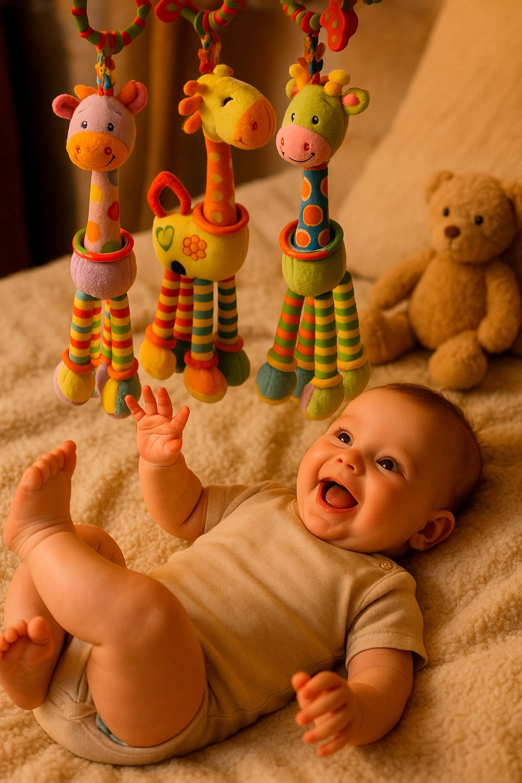 Żyrafa Fioletowa z Kółkami - zabawki dla dzieci 0 +, 37 × 12 cm na prezent