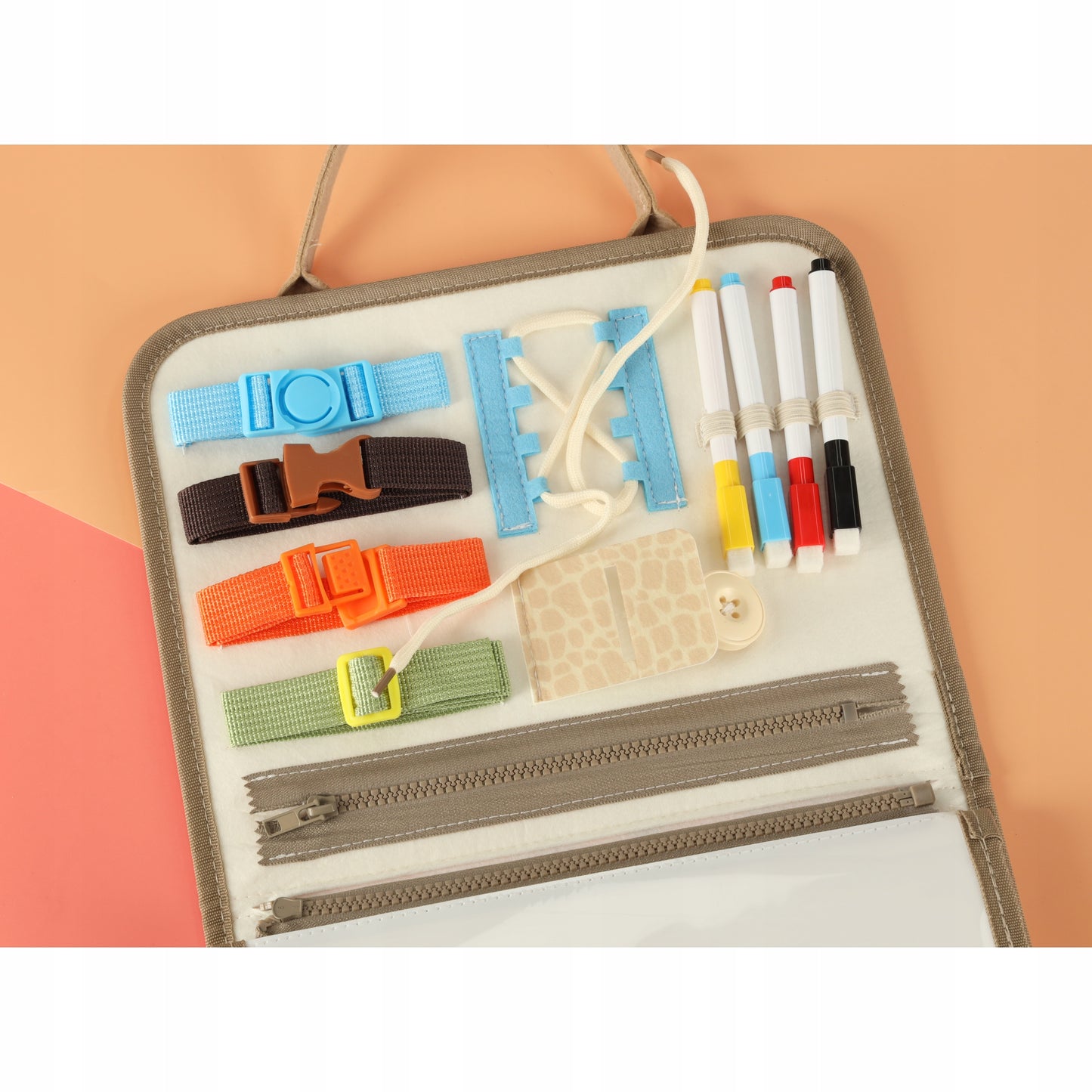 Tablica manipulacyjna Montessori wielokolorowa tkaninowa z filcu na prezent