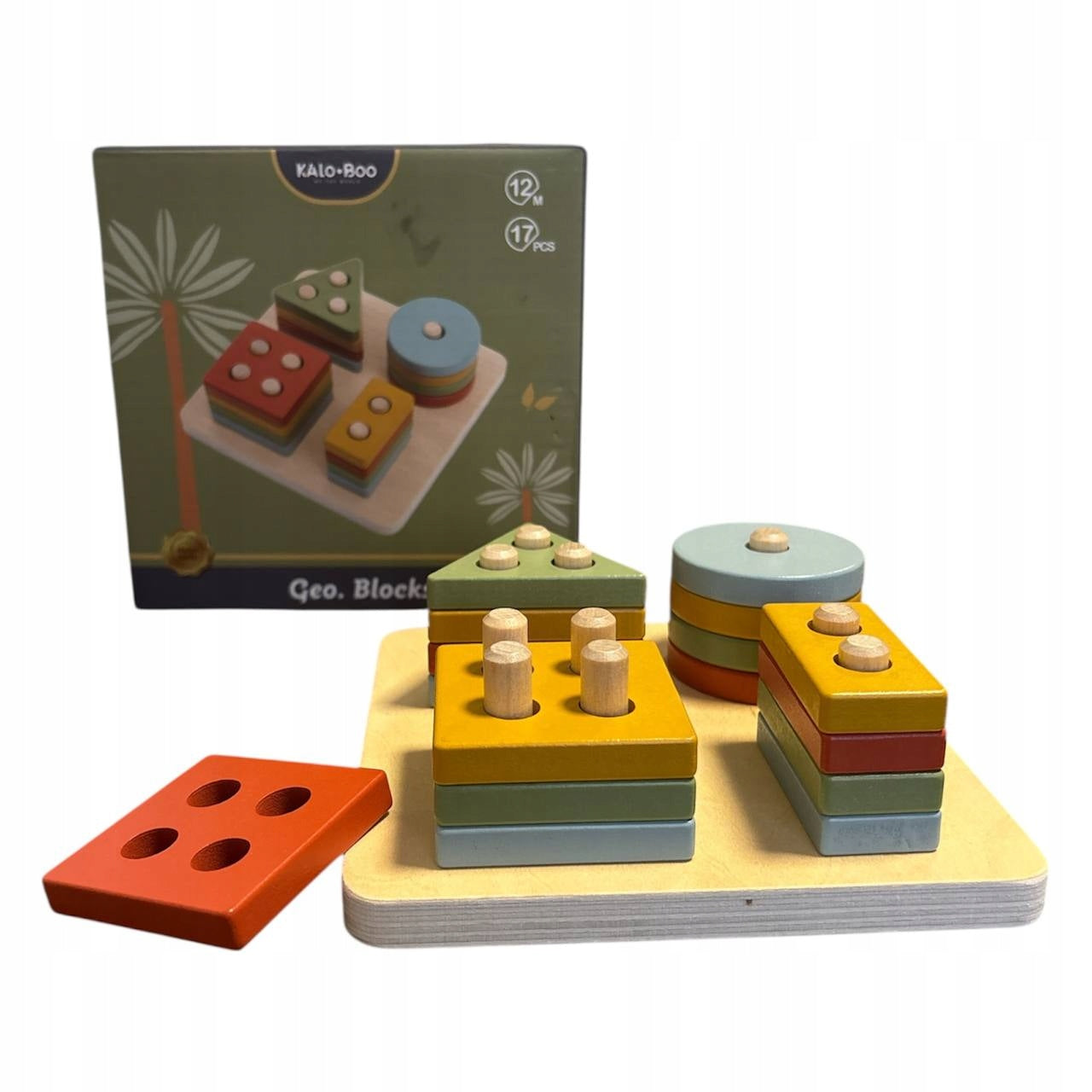 Drewniana tablica do sortowania kształtów (Montessori), 12 m+, 17 elementów