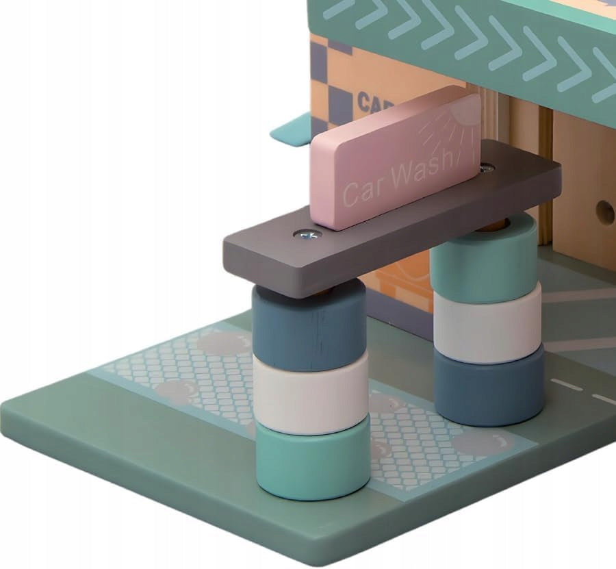 Drewniany Parking Piętrowy Garaż, Winda i Stacją zabawka dla dzieci prezent