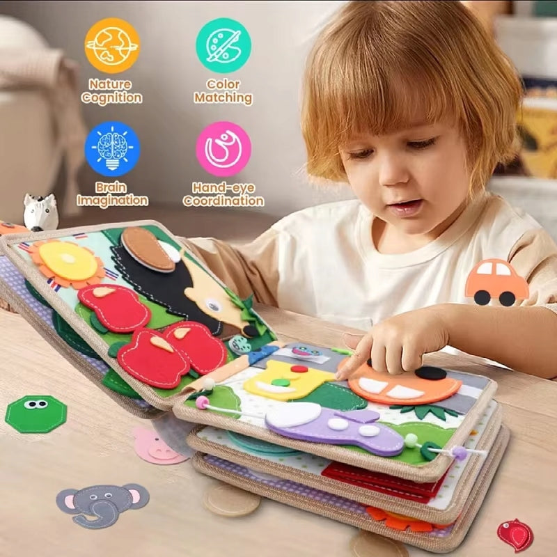 Książeczka sensoryczna Montessori z jelonkiem z filcu – zdjęcie 3