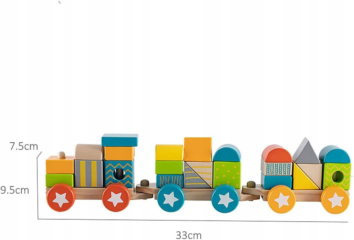 Drewniany Pociąg z Klockami 3w1 - Lokomotywa Edukacyjna Układanka, Sorter