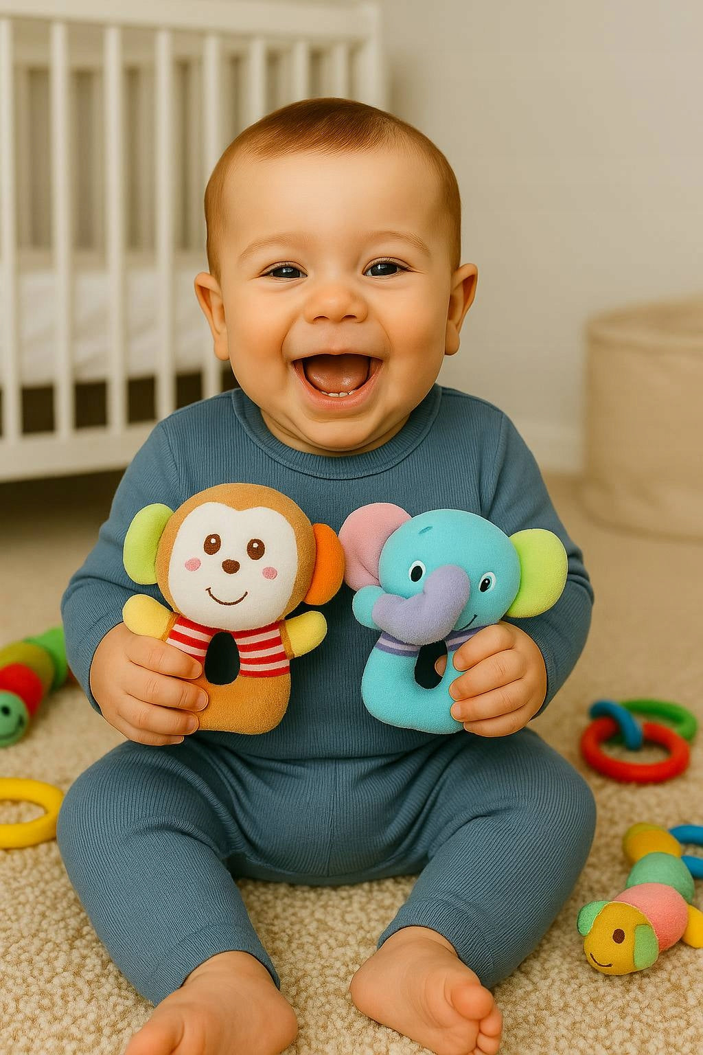 Pluszowa Grzechotka Małpka - Edukacyjna zabawki dla niemowliaka na prezent