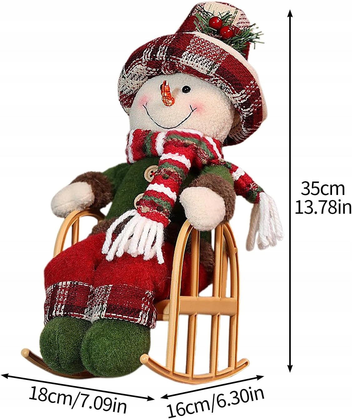 Pluszowa figurka Bałwan śniegowy w bujanym fotelu świąteczna dekoracja