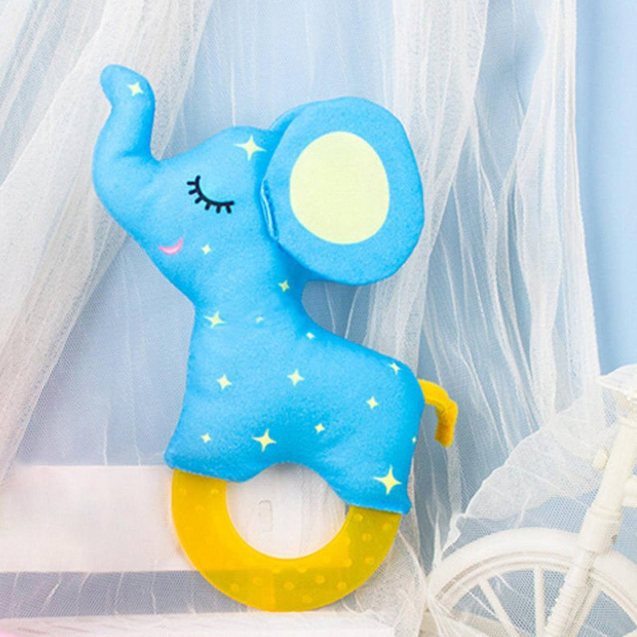 Gryzak Sensoryczny z Cichą Grzechotką Słoń dla Niemowląt 0+