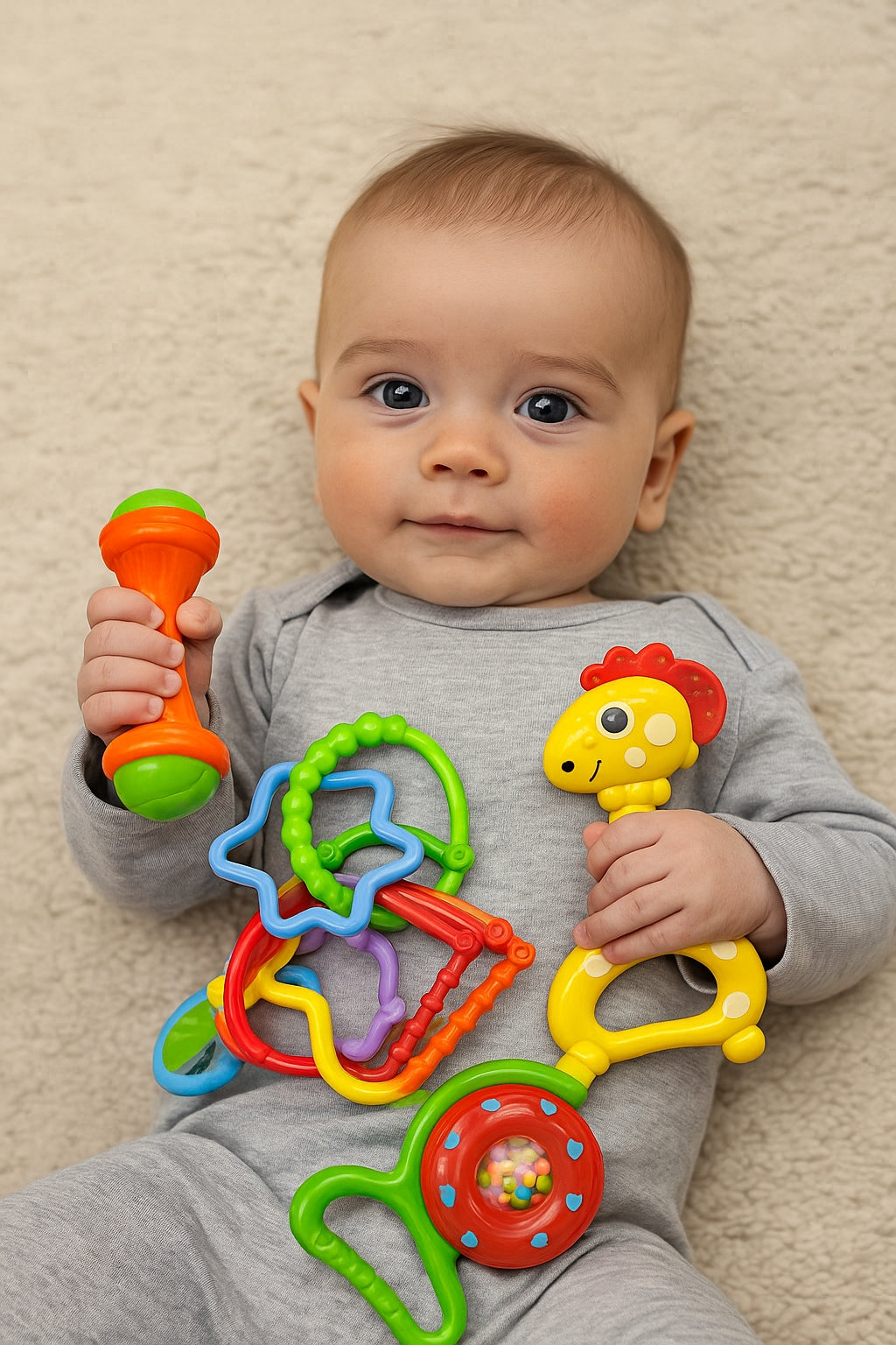 Set aus bunten Rasseln und Beißringen Baby Star – Foto 7