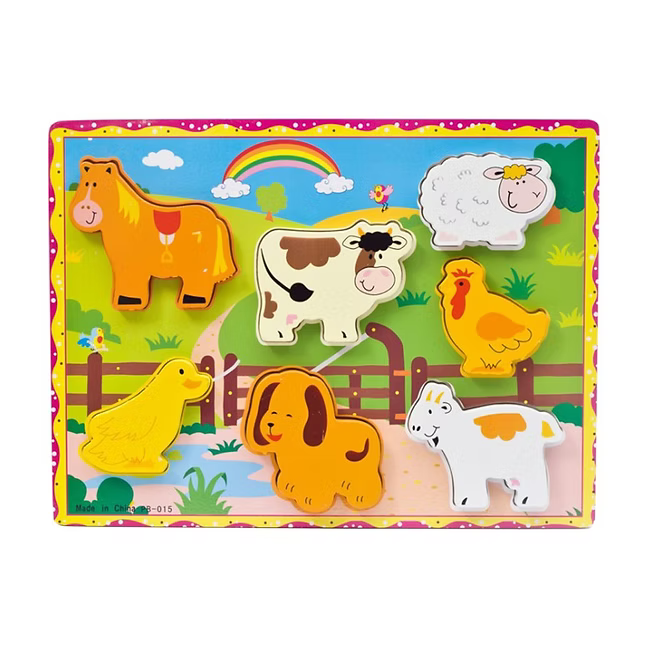Wooden Farm puzzle with colourful pieces