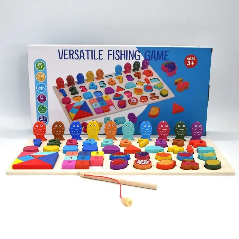Montessori-Holzbrett Mathematik mit Ziffern, Fischen und Formensortierer – Foto 2