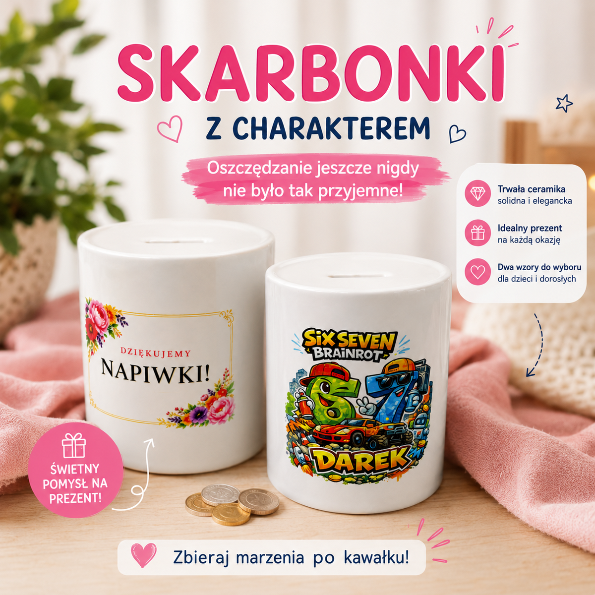 Skarbonki z charakterem – różne projekty nadruku
