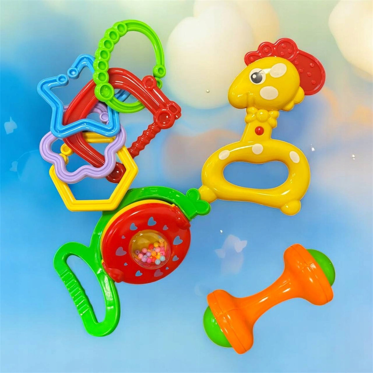 Set aus bunten Rasseln und Beißringen Baby Star – Foto 6