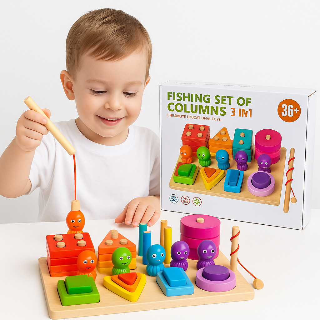 Drewniany zestaw edukacyjny 3w1 - Sorter Układanka dla dzieci