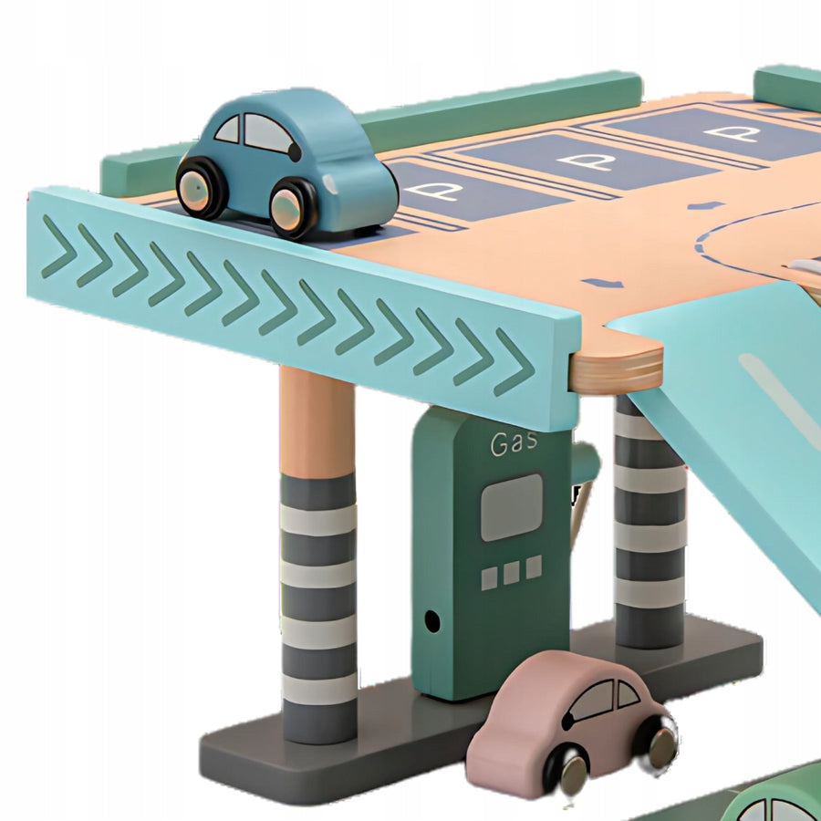 Drewniany Parking Piętrowy Garaż, Winda i Stacją zabawka dla dzieci prezent