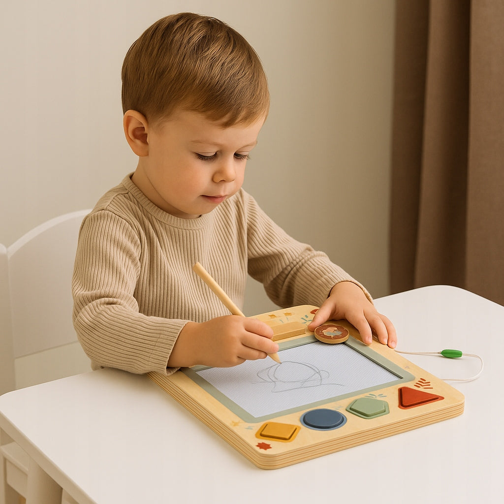 Drewniana tablica magnetycznaz sorter kształtów - zabawka Montessori