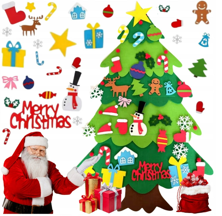 Filcowa Choinka Montessori dla Dzieci - Dekoracja Świąteczna z Ozdobami DIY