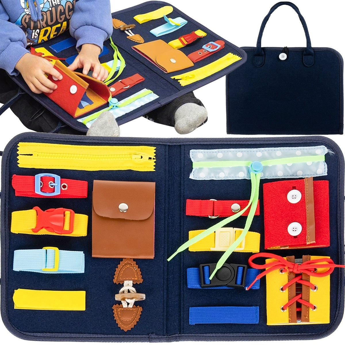 Felt busy board shaped like a handbag with 14 fasteners – photo 9