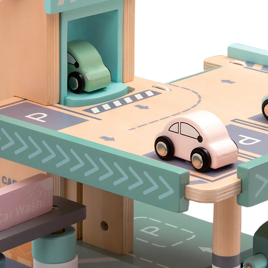Drewniany Parking Piętrowy Garaż, Winda i Stacją zabawka dla dzieci prezent