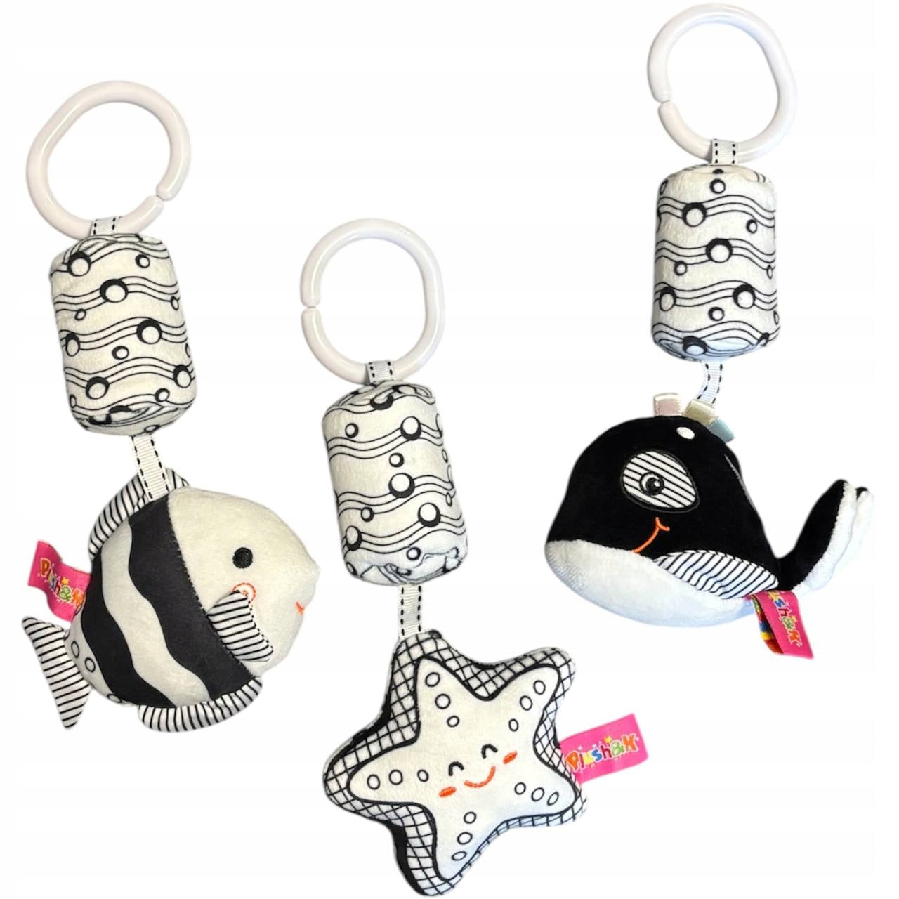 Zawieszka sensoryczna RYBKA kontrastowa dla niemowląt 0+ Zabawka do wózka