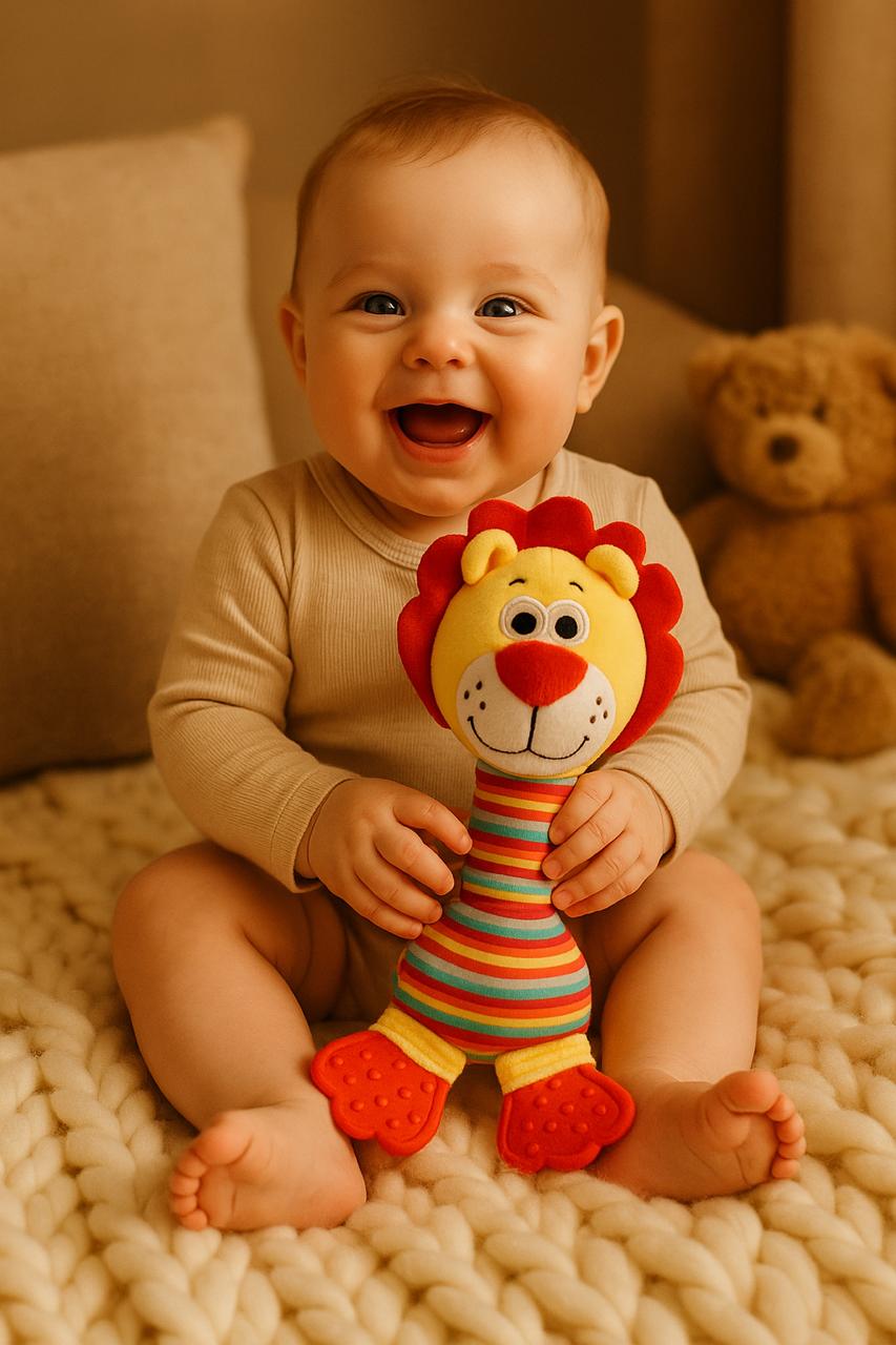 Piszczek Pluszowy Lew Montessori – Zabawka Sensoryczna dla dzieci