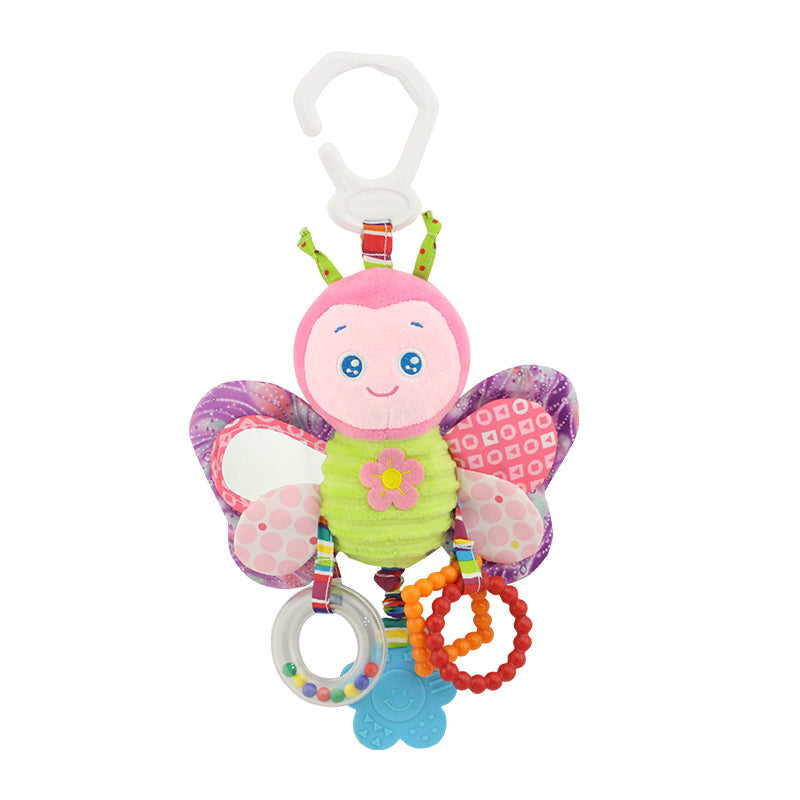 Educational butterfly stroller toy with rattle and teether for babies