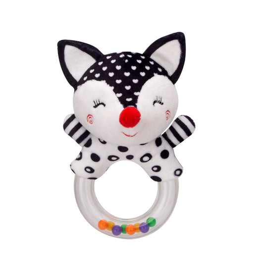 Zabawka lisek z gryzakiem i grzechotką – Montessori dla niemowląt