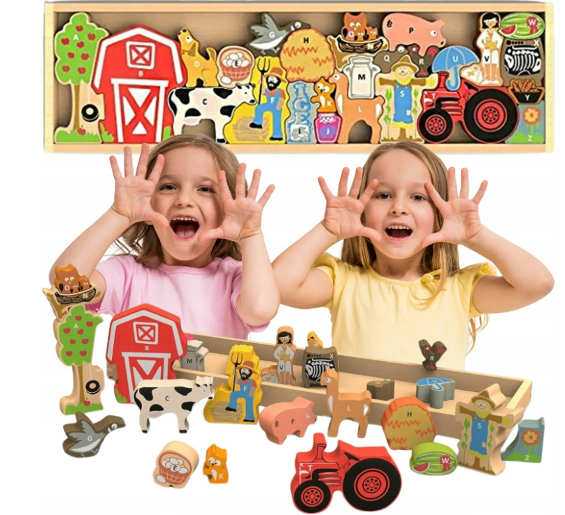 Drewniany Zestaw - Klocki "Dom" Układanka Konstrukcyjna Zabawka Rozwojowa