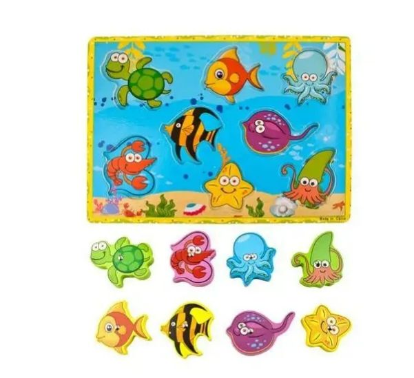 Drewniana układanka puzzle – zwierzęta morskie zabawka na prezent