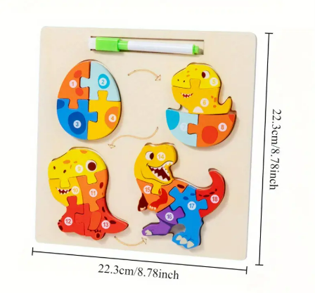 Drewniana układanka ewolucja dinozaura puzzle 3w1 + marker suchościeralny