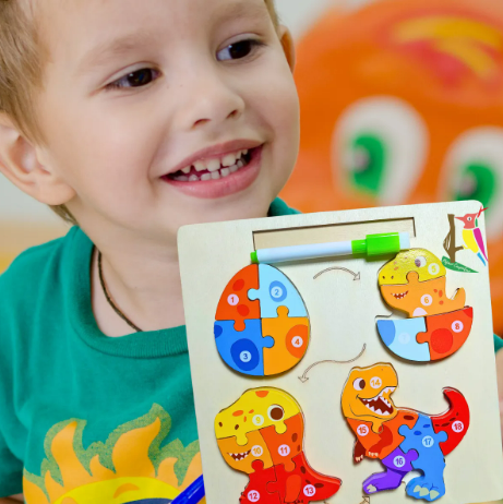 Drewniana układanka ewolucja dinozaura puzzle 3w1 + marker suchościeralny