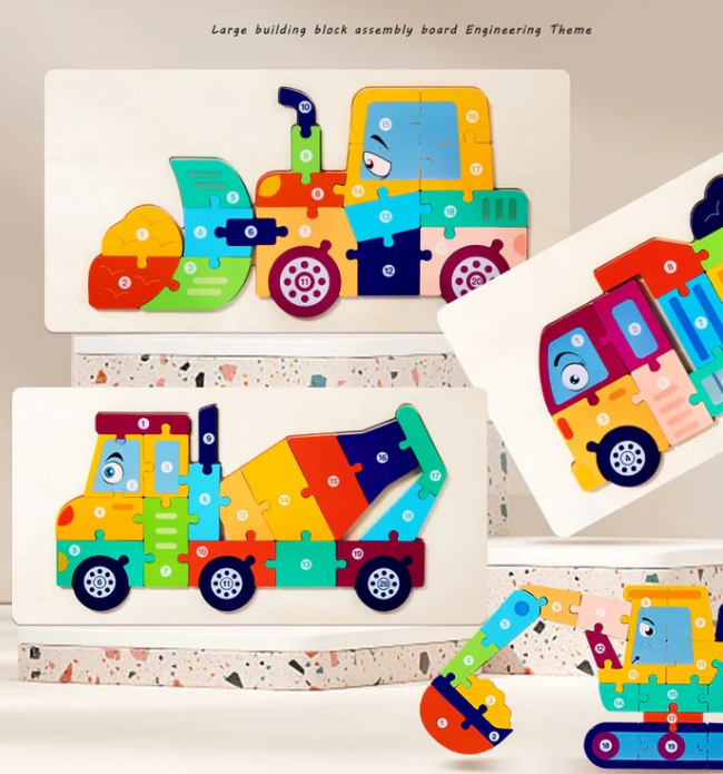 Holzpuzzle Lastwagen mit nummerierten Puzzleteilen – Foto 3