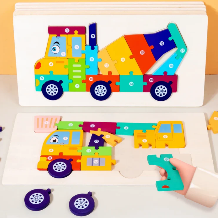 Holzpuzzle Lastwagen mit nummerierten Puzzleteilen – Foto 4